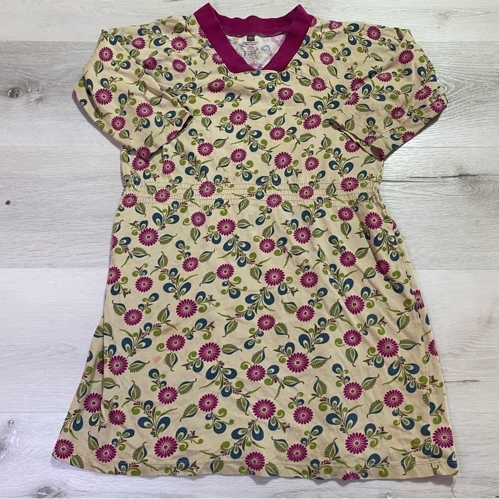 Tea Collection Long Sleeve Floral V-Neck Cotton Dress, Size 8